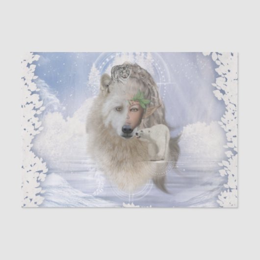 Geweldige polarwolf met fee, polarbeer en sneeuw t tissuepapier (Voorkant)