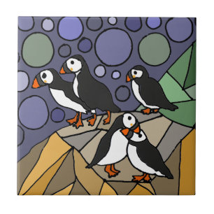 Geweldige Puffin Bird Art Abstract Origineel Tegeltje