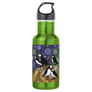 Geweldige Puffin Bird Art Abstract Origineel Waterfles