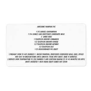 Geweldige Pumpkin Pie REcipe Etiket