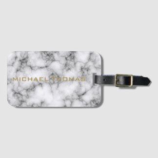 Geweldige Realistisch wit marmer patroon Monogram Bagagelabel