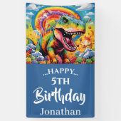 Geweldige Regenboog Dinosaurus Verjaardag Spandoek (Verticaal)