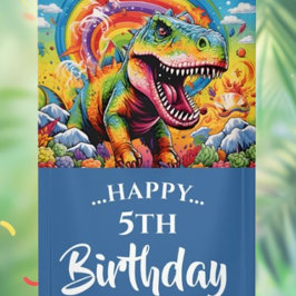 Geweldige Regenboog Dinosaurus Verjaardag Spandoek