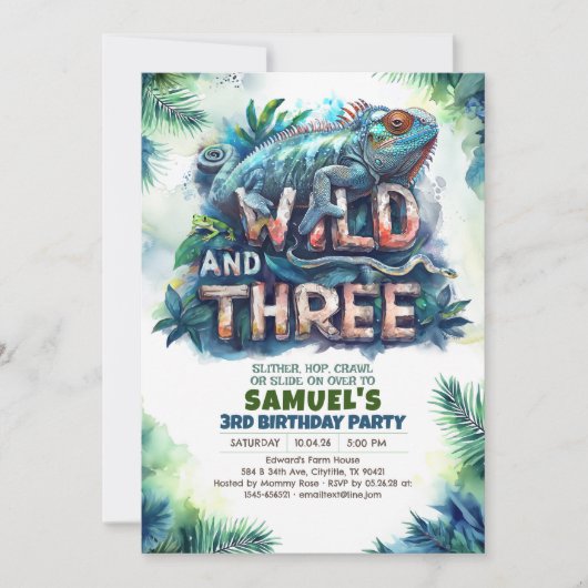 Geweldige Reptielen Wild en Drie 3e Verjaardagsfee Kaart (Voorkant)