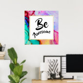 Geweldige roze en Turquoise Abstracte Waterverf Poster (Thuiskantoor)