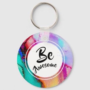 Geweldige roze en Turquoise Abstracte Waterverf Sleutelhanger