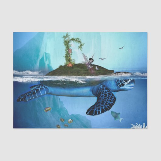 Geweldige schildpad met fee en vogels tissuepapier (Voorkant)