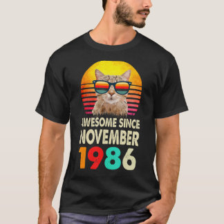 Geweldige sinds november 1986 36e verjaardag kat v t-shirt