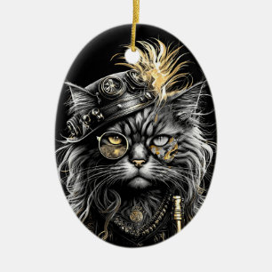 Geweldige Steampunk Kat Keramisch Ornament