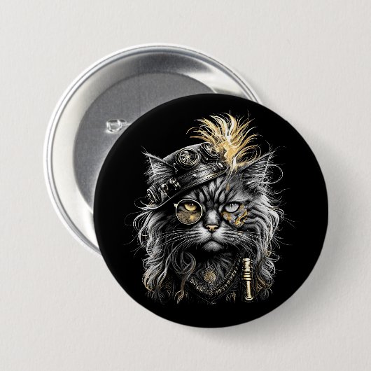 Geweldige Steampunk Kat Ronde Button 7,6 Cm (Voorkant /achterkant)