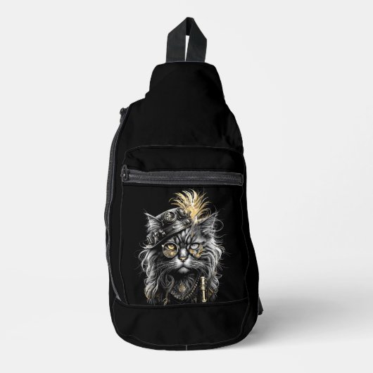 Geweldige Steampunk Kat Sling Bag (Voorkant)