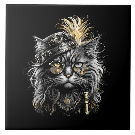 Geweldige Steampunk Kat Tegeltje (Voorkant)