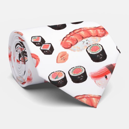 Geweldige Sushi Pattern met Kawaii Expressions Stropdas (Opgerold)