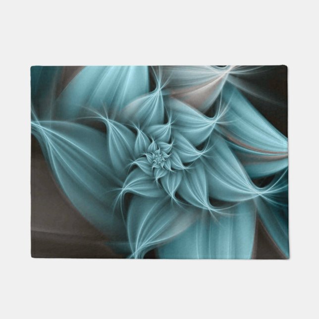 Geweldige turquoise bloemfractal deurmat (Voorkant)
