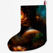Geweldige universum met planeet en sterren grote kerstsok (Achterkant)