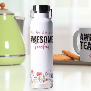 Geweldige Vet Wildflower Tekst Bloemen Rand Custom Waterfles