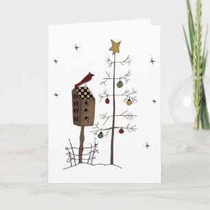 Geweldige vogel / vogelhuis, kerstboom wensauto feestdagen kaart