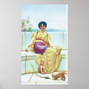 Geweldige vrouw met kitten door John William Godwa Poster
