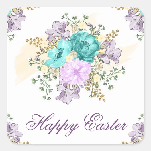 Geweldige Waterverf Spring Floral Bouquet Pasen Vierkante Sticker (Voorkant)