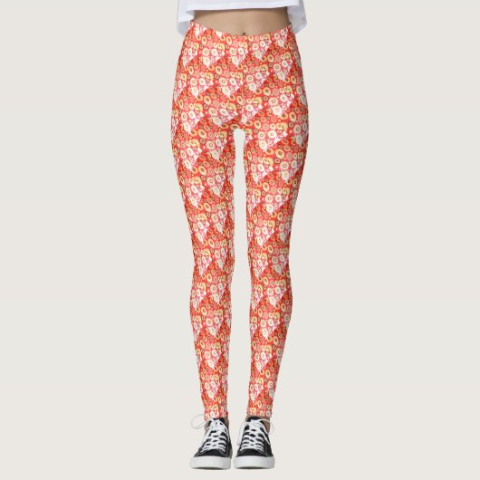 Geweldige wit rood bloemenontwerp leggings (Voorkant)
