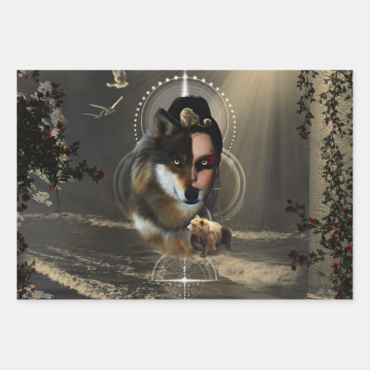 Geweldige wolf met fee inpakpapier vel (Voorkant)