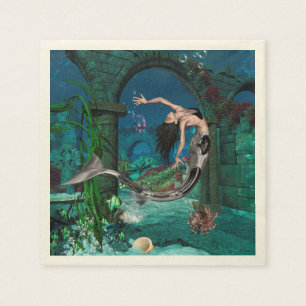 Geweldige zeemeermin met fantasievis servet