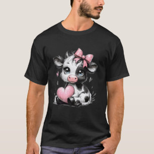Geweldige zwart-witte koe met roze hart Coque T-shirt