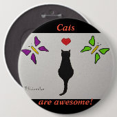 Geweldige zwarte kattentekening, rood hart, vlinde ronde button 6,0 cm (Voorkant /achterkant)