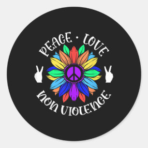 Geweldloosheid Vrede Liefde Teken Zonnebloem Graph Ronde Sticker