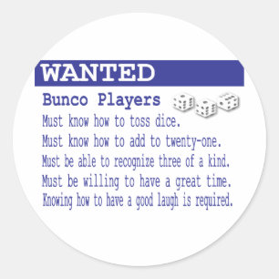 gewenste bunco-spelers ronde sticker