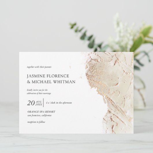 geweven gouden faux folie bruiloft uitnodiging (Staand voorkant)