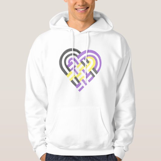 Geweven hart Nonbinary Pride Flag Paarse Geel Hoodie (Voorkant)