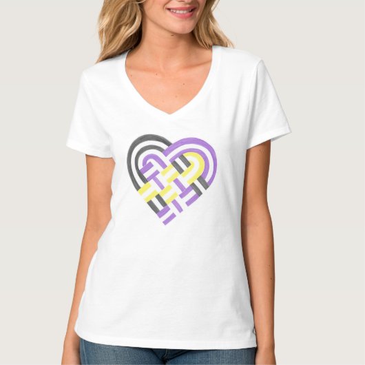 Geweven hart Nonbinary Pride Flag Paarse Geel T-shirt (Voorkant)