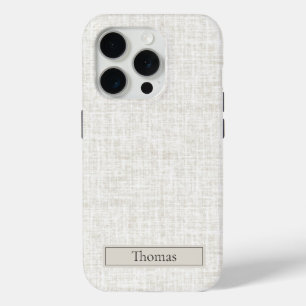Geweven Linnen in Natuurlijk Bruin met Naam iPhone 15 Pro Case