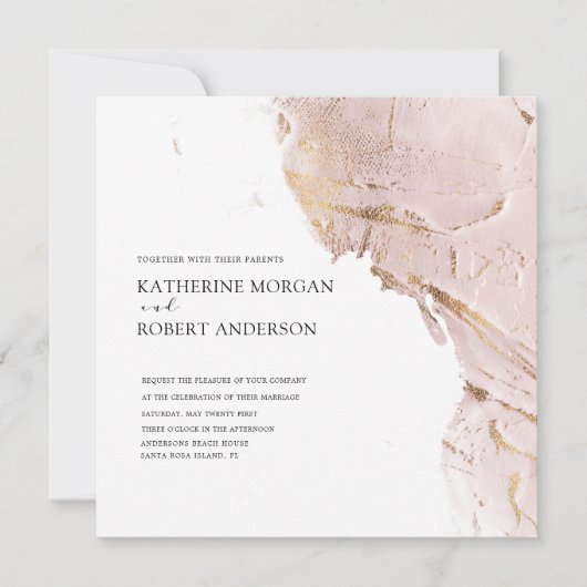 geweven roos gouden moderne bruiloft uitnodiging (Voorkant)