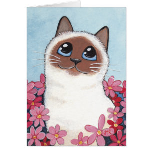 Gewezen Birman Cat & Flowers - Kat Art Blank Card