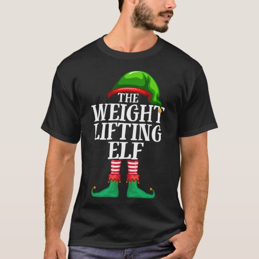Gewicht Lifting Elf Matching met Kerstmis Pajama T-shirt (Voorkant)