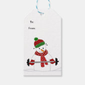Gewicht Lifting Snowman Cadeaulabel (Voorkant)