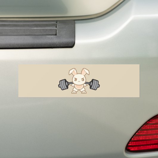 Gewichtheffen Bunny Cartoon - Squat - Beendag, Gym Bumpersticker (Op auto)