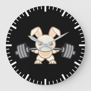 Gewichtheffen Bunny Cartoon - Squat - Beendag, Gym Grote Klok