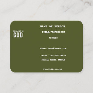 GEWIJD AAN GOD COOL ARMY GREEN AANGEPASTE WITTE TE VISITEKAARTJE