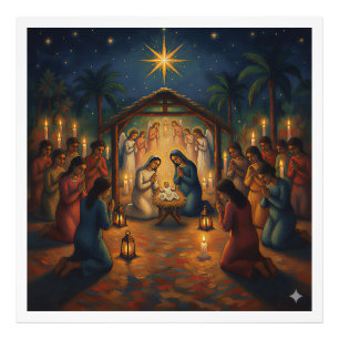 Gewijde Kerststal Scene – Levendige Kerst Foto Afdruk