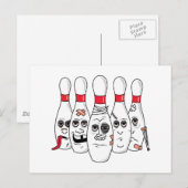 gewonde bowlingpennen cartoon briefkaart (Voorkant / Achterkant)