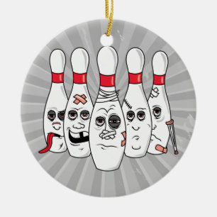 gewonde bowlingpennen cartoon keramisch ornament
