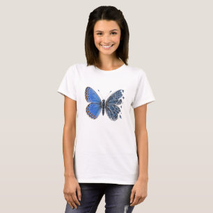 Gewone Blauwe Vlinder Vleugel van Gebarsten Glas T-shirt
