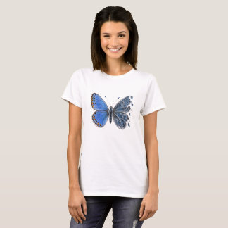 Gewone Blauwe Vlinder Vleugel van Gebarsten Glas T-shirt