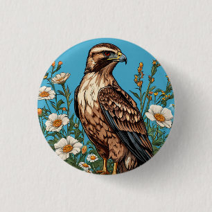 Gewone buizerd Vogel Te midden van Bloeiende Bloem Ronde Button 3,2 Cm