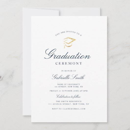 gewone ceremonie voor blauw en wit afstuderen kaart (Voorkant)