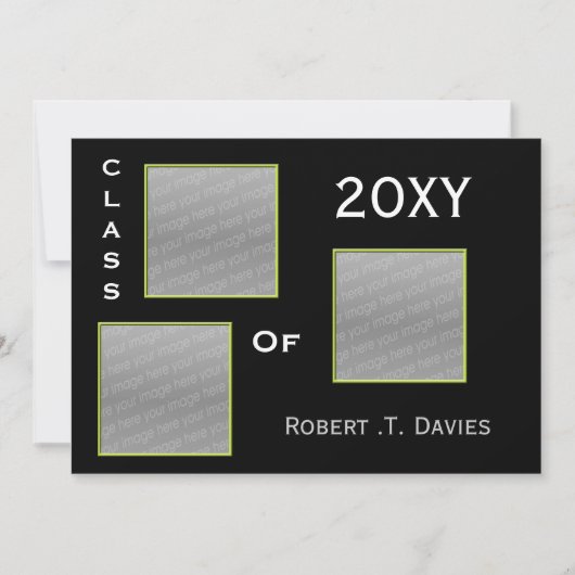 gewone groene Afstuderen multi-foto Uitnodiging (Voorkant)