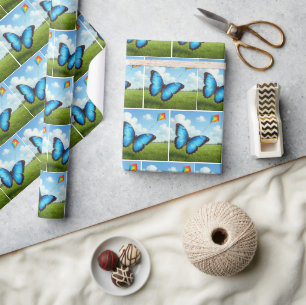 Gewone Morpho Vlinder Laat Vlieger Vliegen Cadeaupapier